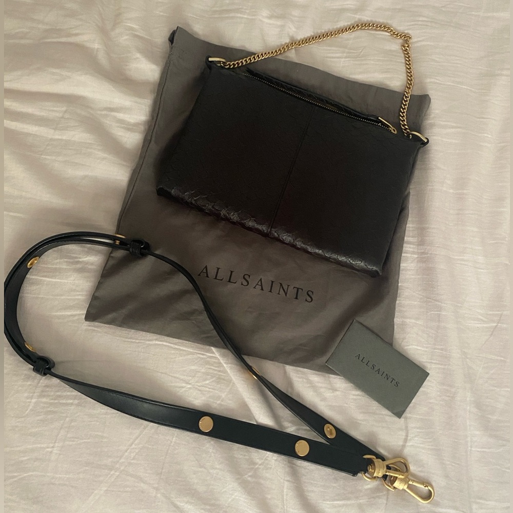 AllSaints Black Leather Crossbody Bag EVE